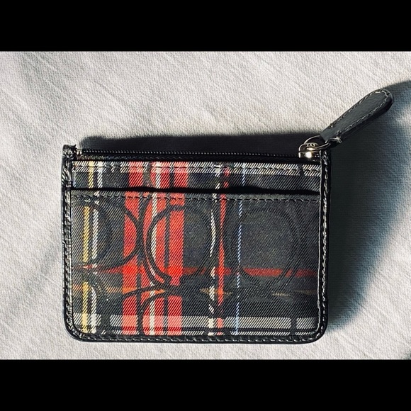Coach Tartan slim wallet ID case card case key chain Plaid CC coach pattern - Picture 6 of 7